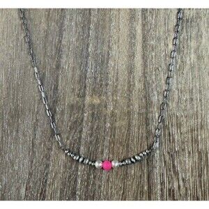 Southwest Sterling Pink Fire Opal & Desert Pearls On Paper Clip Chain Necklace